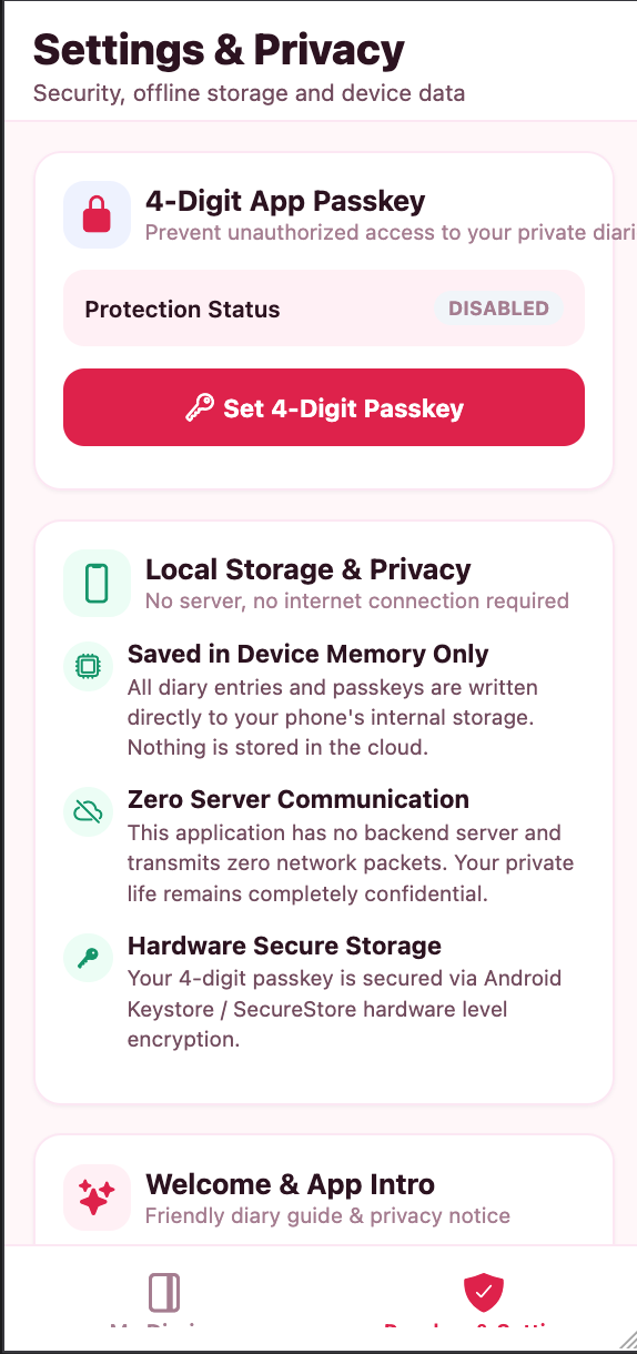Paramètres de sécurité et Passkey 4 chiffres